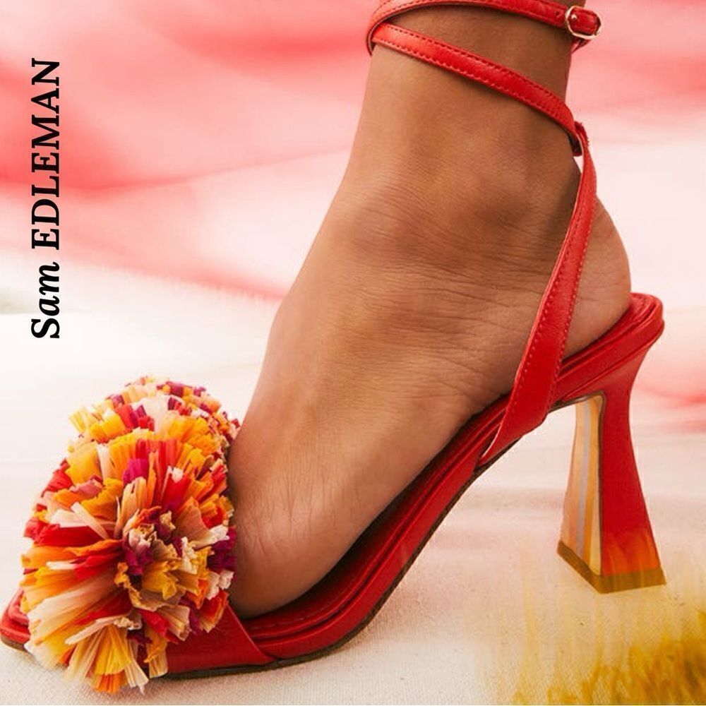 SAME EDELMAN CLARE EMBELLISHED SANDALS IN BRIGHT POMPOM SIZE 8.5M 38.5